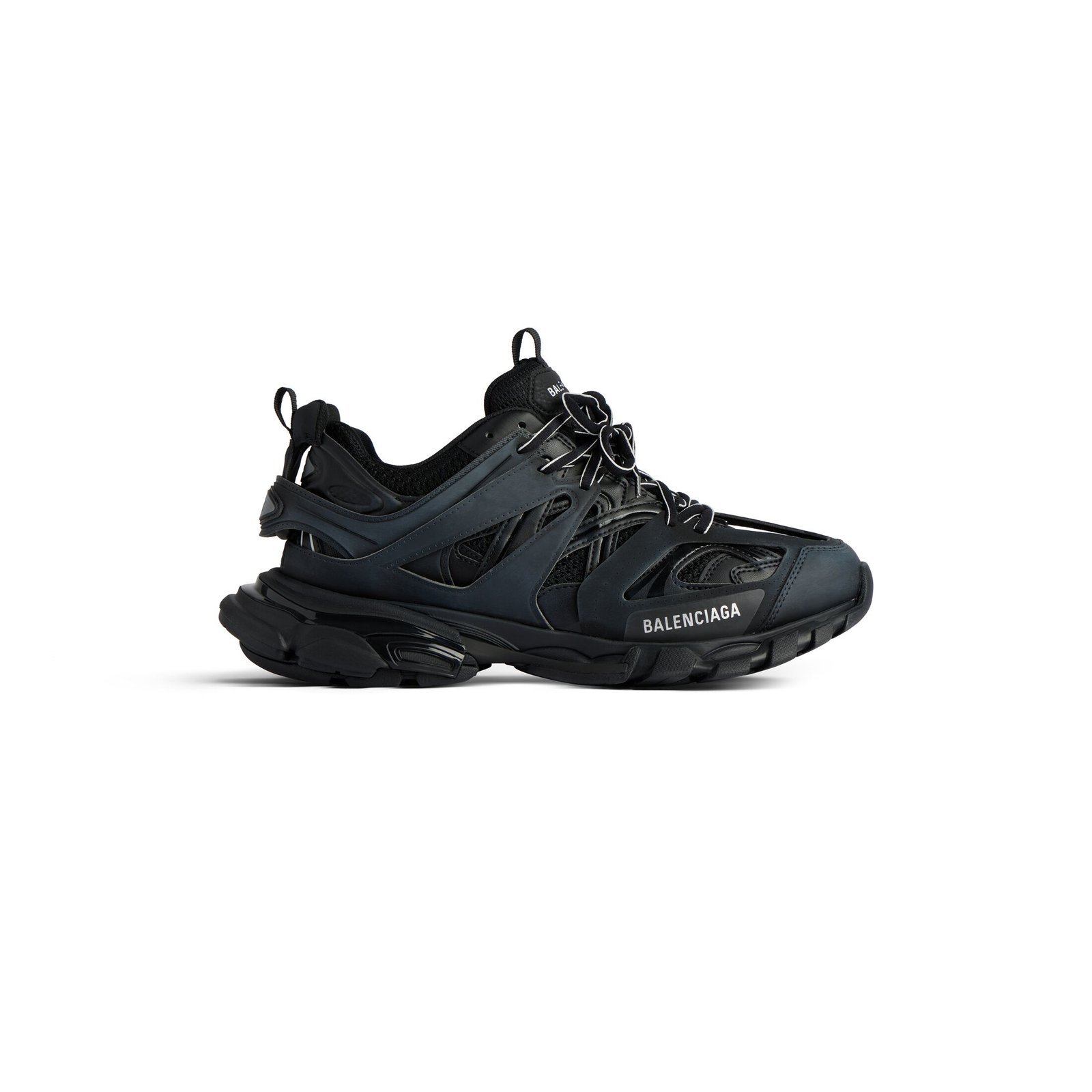 Track Black Polyurethane, Polyester and Nylon Sports Shoes