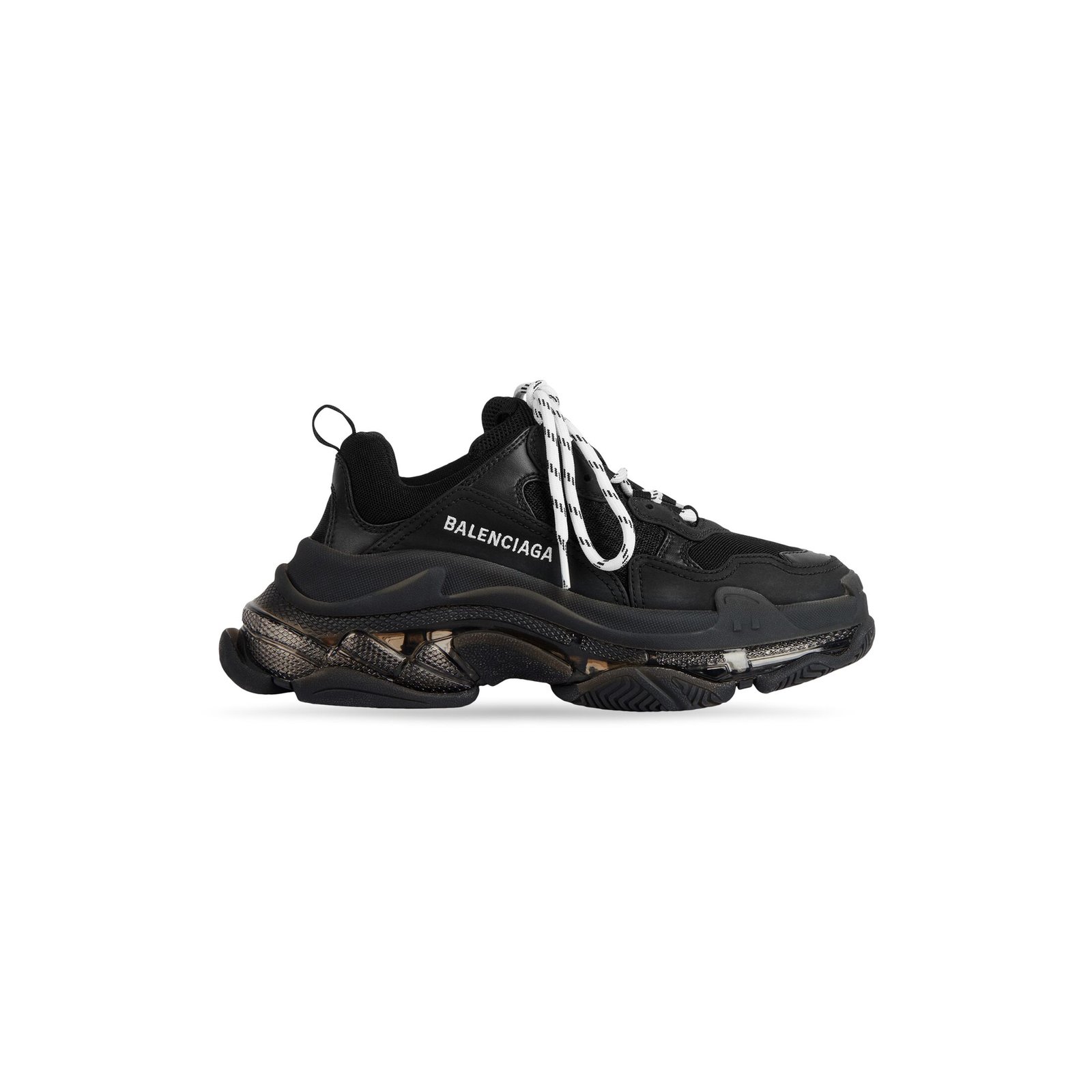 Triple S Clear Sole Black Double-layer Foam and Mesh Sneakers