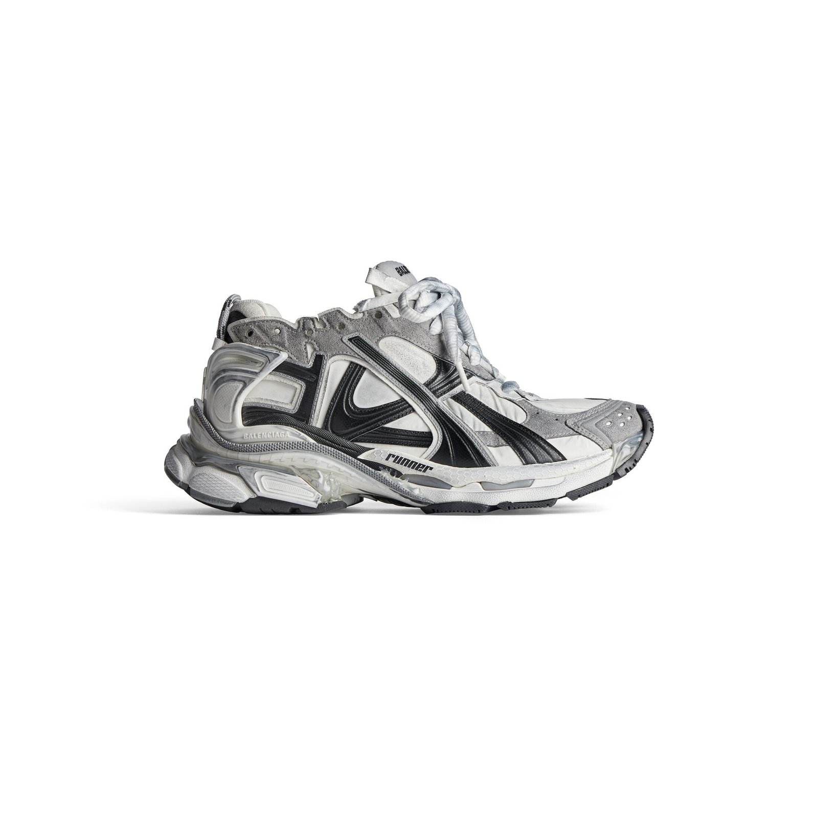 Runner in Grey White and Black Nylon and Faux Suede Fabric Sneakers