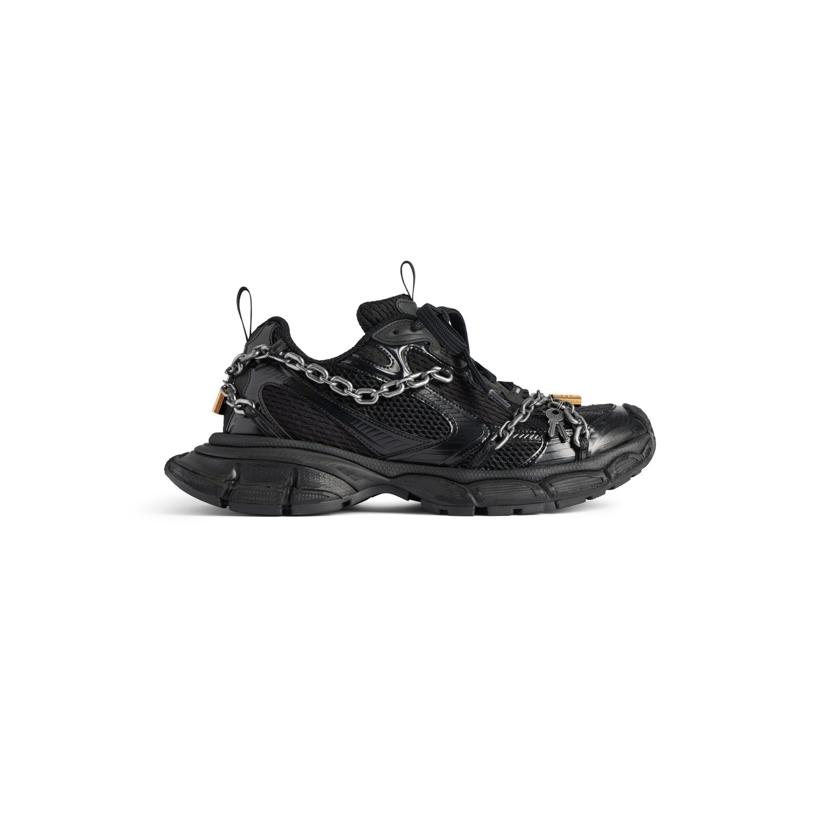 3XL Chain Black Polyurethane and Polyester Sports Shoes