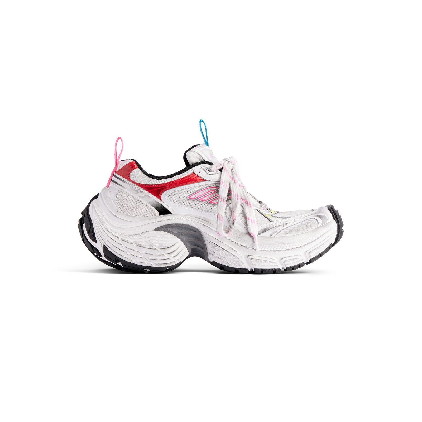 6XL White Pink Multicolored and Black Mesh Polyurethane and Polyester Sports Shoes