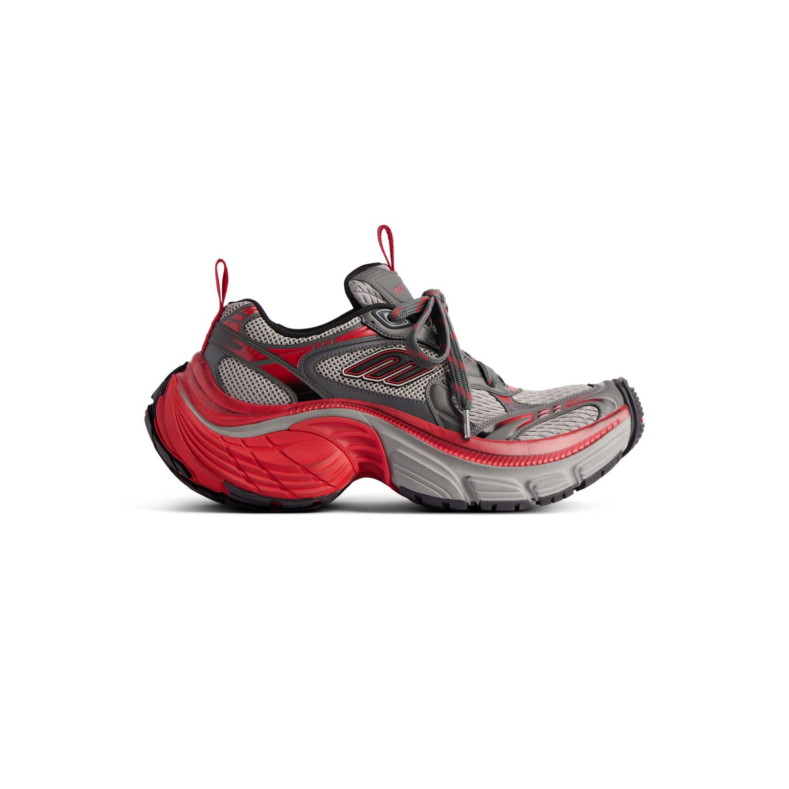 6XL Red, Grey and Black Polyurethane and Polyester Sports Shoes