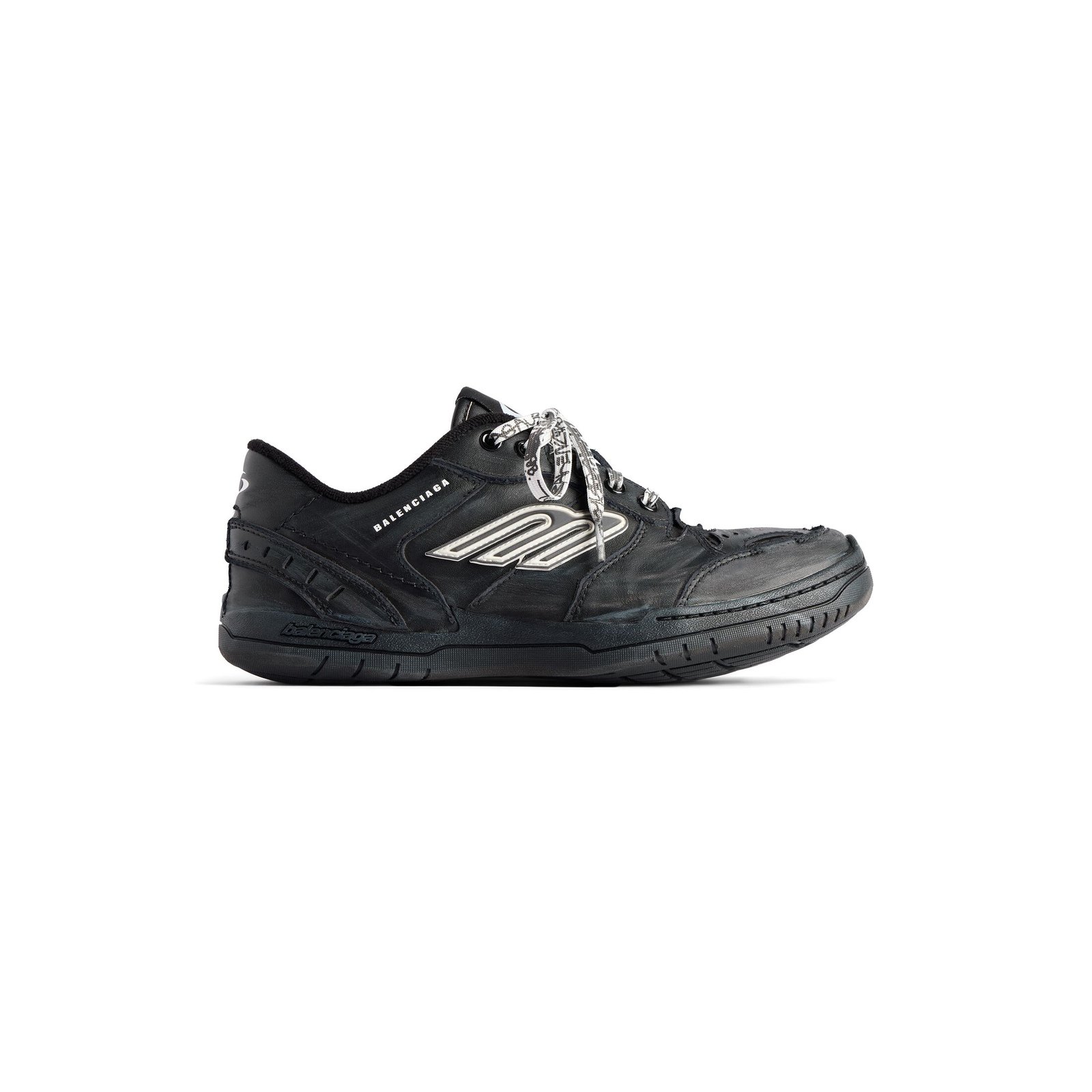 Hamptons Worn Out Black Cowhide and Polyester Sports Shoes